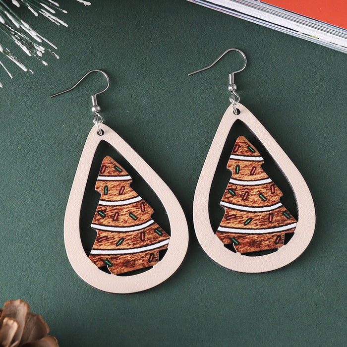 Wholesale Christmas ribbon dessert Christmas tree water drop pendant earrings