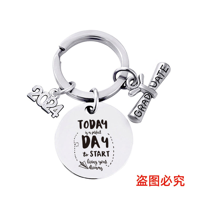 Wholesale Graduation Season Gift Round Stainless Steel Keychain JDC-KC-GangGu049