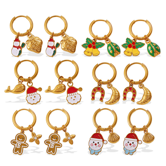 Wholesale Christmas Collection Gingerbread Man Pendant Earrings Stainless Steel