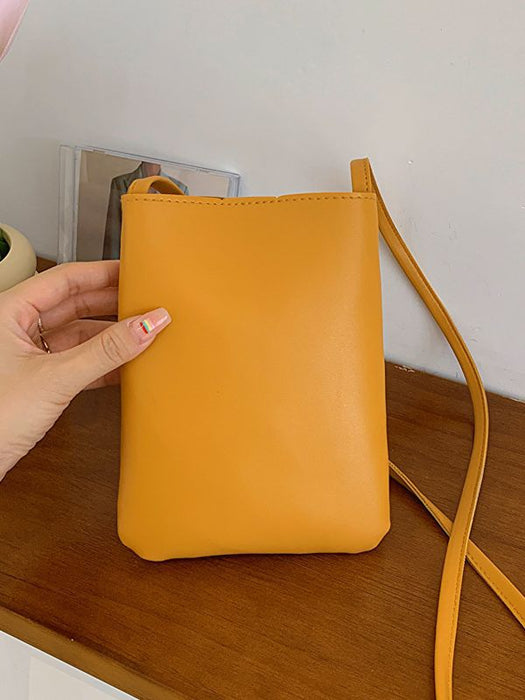 Wholesale Small shoulder bag, casual retro solid color vertical phone bag, simple soft leather single shoulder