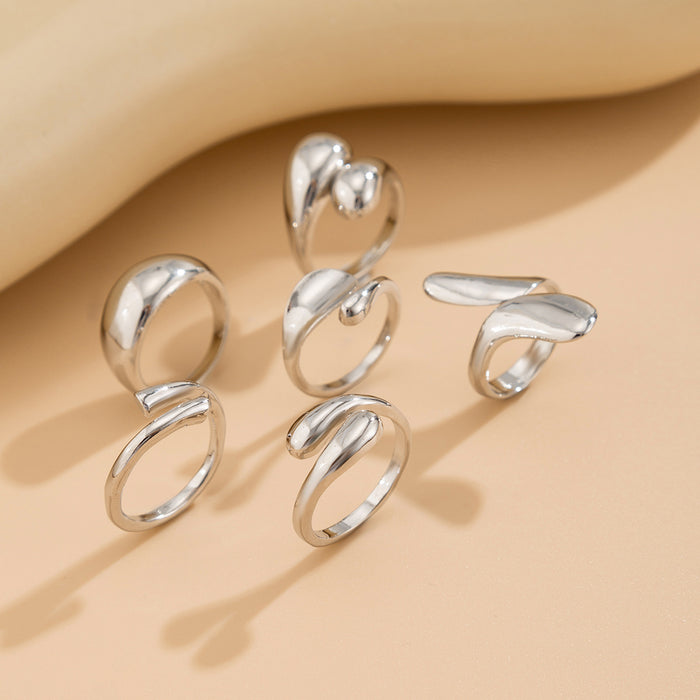 Wholesale Geometric Pearl Ring Set Personalized Liquid Metal Smooth Surface Ring