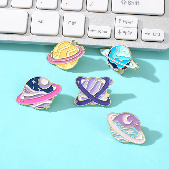 Wholesale Stylish Planet Star Brooch Pin Colorful Electroplated Metal Badge f Clip Fashion Accessory