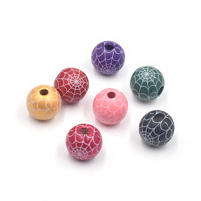 Wholesale of New Halloween Spider Web Colorful DIY Children's Wood Beads JDC-BDS-XingFeng003