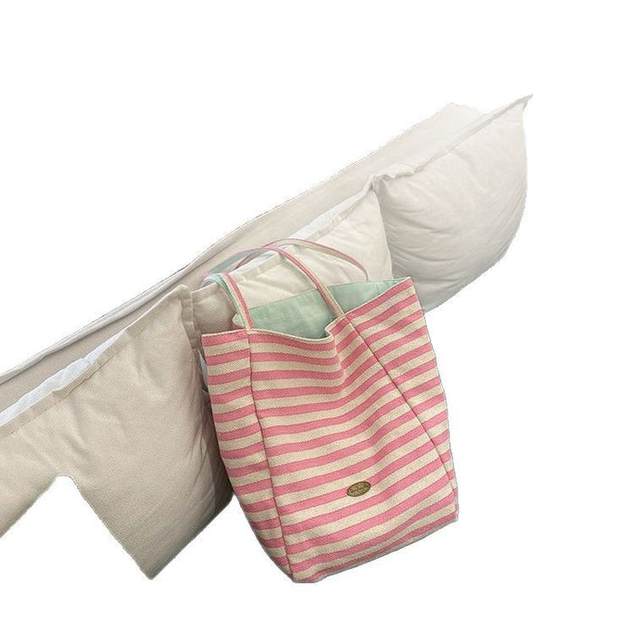 Wholesale Striped canvas bag, casual large capacity, reversible single shoulder tote bag, commuting bag