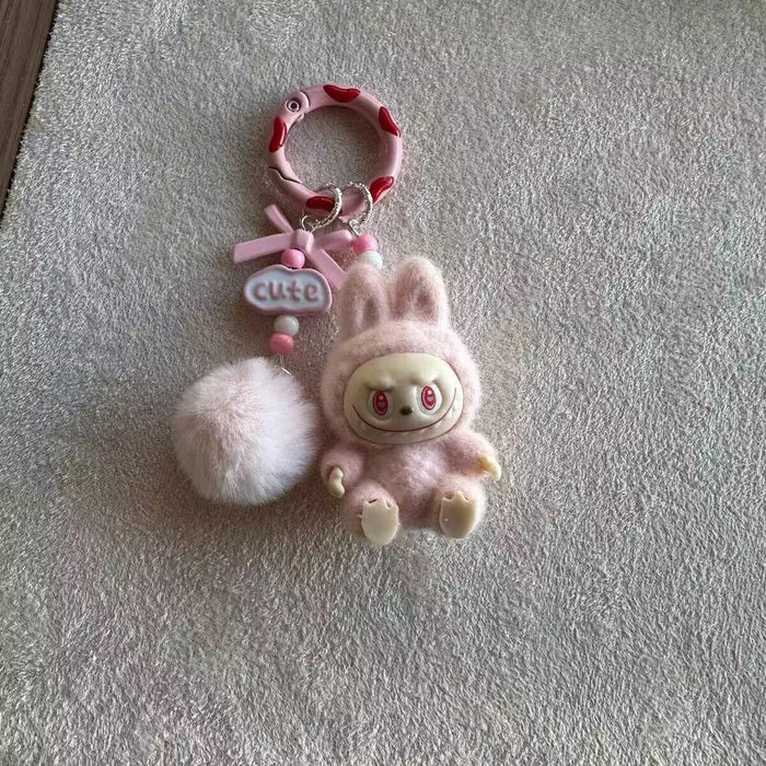 Wholesale Cute Sitting Posture Flocking Bag Keychain Decorative Pendant Mobile Phone Chain