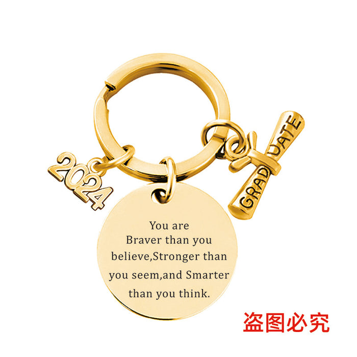 Wholesale Graduation Season Gift Round Stainless Steel Keychain JDC-KC-GangGu049