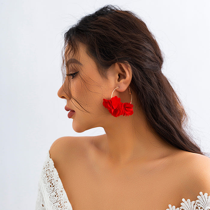 Wholesale Jewelry: Rose Blossoms Earrings, Colorful Tassel Fabric Earrings