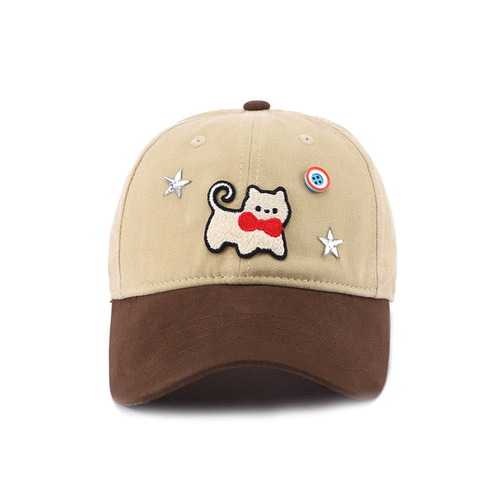 Wholesale Cute cat color blocked baseball cap, wide brimmed duckbill cap