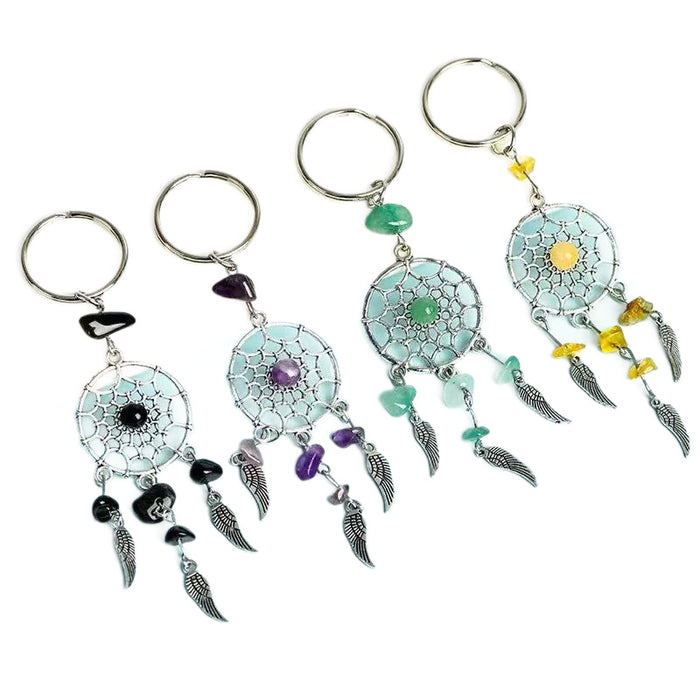 Wholesale Bohemian Dreamcatcher Keychain with Aventurine Crystal Feather Tassel Charm