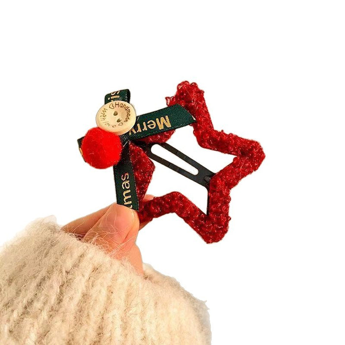 Wholesale Plush Christmas Star Hair Clip Cute Yarn Bangs Side Clip For Women Girls Party Gift Boutique Hair Accessory