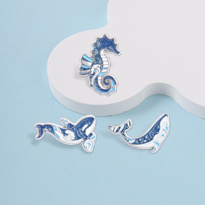 Wholesale Zinc Alloy Enamel Blue Ocean Animal Brooch Whale Orca Seahorse Wave Design Trendy Jewelry Accessory For Resale