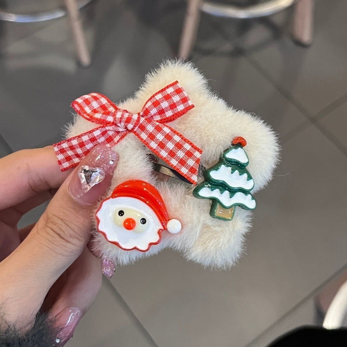 Wholesale Plush Christmas Star Hair Clip Cute Yarn Bangs Side Clip For Women Girls Party Gift Boutique Hair Accessory