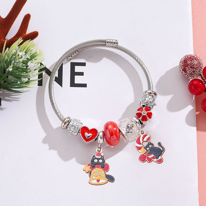 Wholesale Stainless Steel Cute Black Cat Pendant Bracelet MOQ≥2
