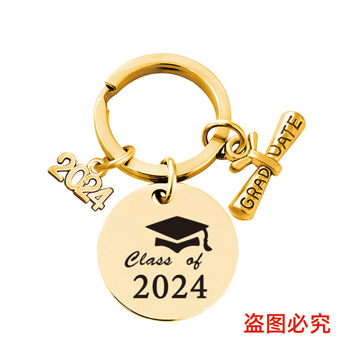 Wholesale Graduation Season Gift Round Stainless Steel Keychain JDC-KC-GangGu049