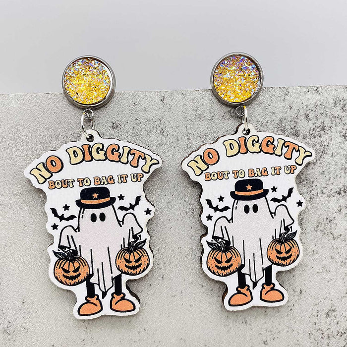 Wholesale Halloween Pumpkin Castle Wooden Earrings JDC-ES-Chengy038