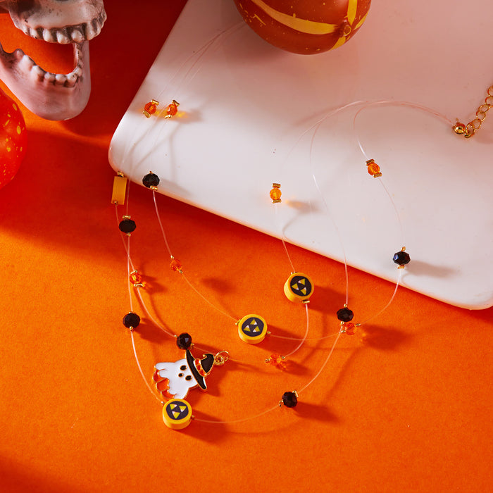 Wholesale  kitten face hat ghost clavicle chain multi-layer necklace