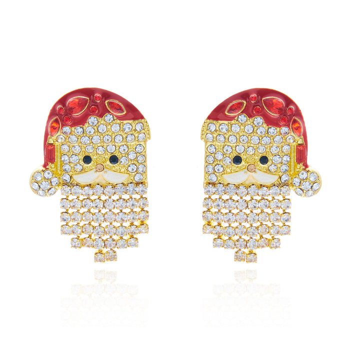 Wholesale Christmas Santa Hat Tassel Earrings Pearl Rhinestone Long Drop Alloy Jewelry Accessory for Holiday Party