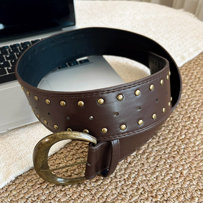 Wholesale Women S Bohemian Woven Waist Belt With Rivets Y2K Metal Chain For Party Chic Boutique Fashion Accessory