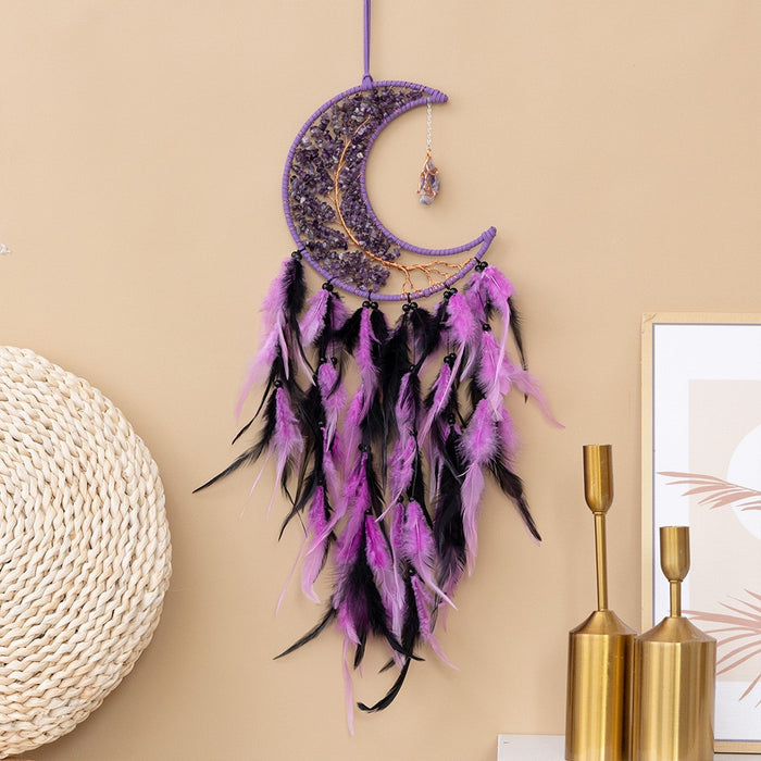 Wholesale Feather Dreamcatcher Wall Hanging with Tree of Life Design and Natural Stone Accents