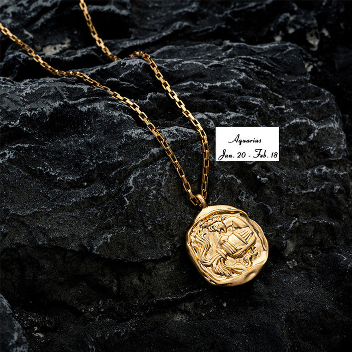 Wholesale Titanium Steel Zodiac Oval Pendant Necklace