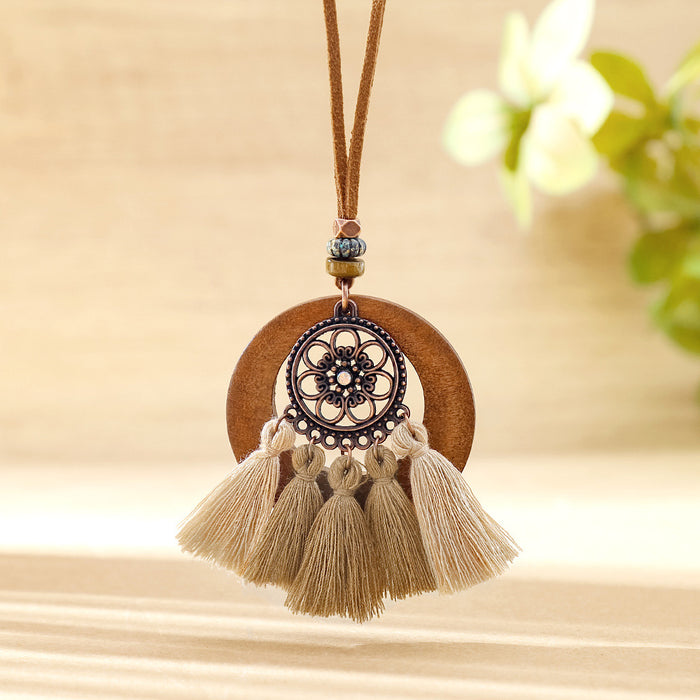 Wholesale Retro Bohemian Tassel Pendant Necklace Zinc Alloy Electroplated Geometric Pendant MOQ≥2