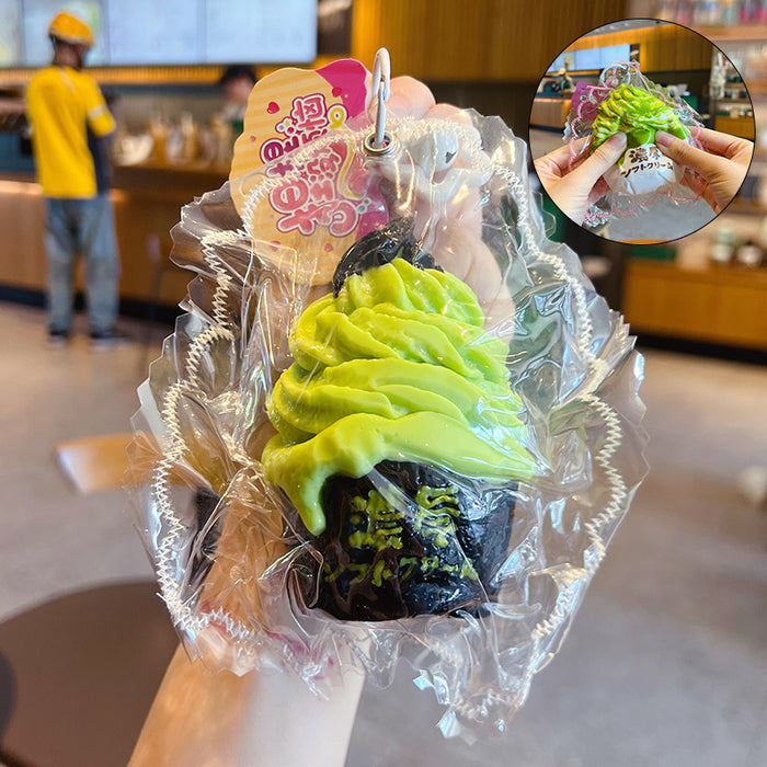 Wholesale Ice Cream Squishy Stress Relief Toy Keychain Food Grade Silicone Bag Charm Trendy Decorative Accessory