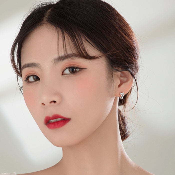 Wholesale Silver Needle Bow Earrings Circle Earrings