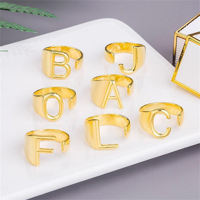Wholesale 26 letter ring implies courage copper Open silver ring gold big ring for men and women