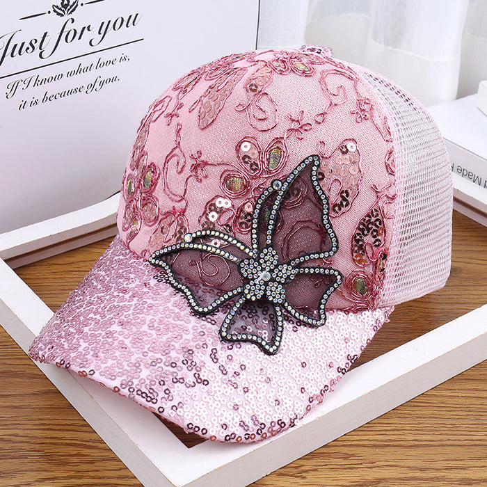 Wholesale Sparkling duckbill cap, fashionable rhinestone butterfly baseball cap