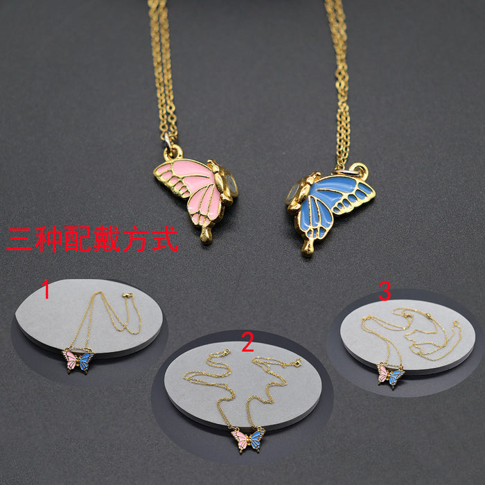 Wholesale Butterfly Magnetic Pendant Best Friend Friends Couple Friendship Stainless Steel Chain Necklace