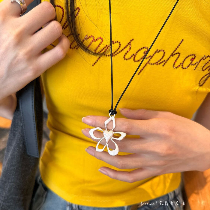 Wholesale Flower Necklace Women's Summer Black Rope Pull Adjustable Accessories Long Chain