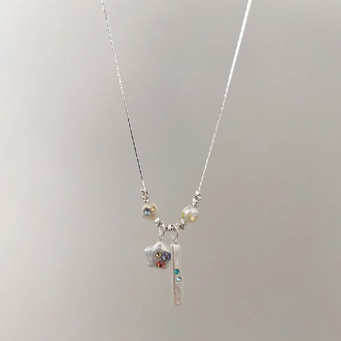 Wholesale silver color beaded cartoon angel necklace clavicle chain light luxury niche neck