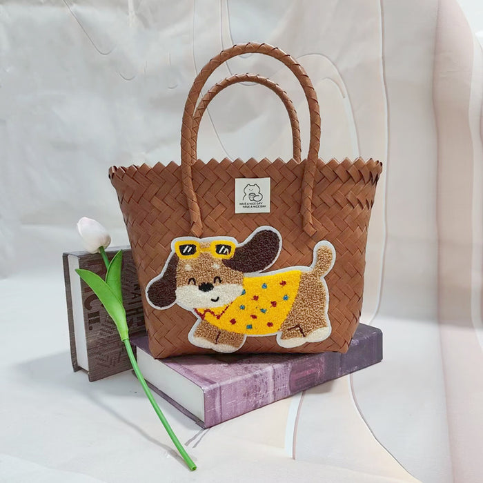 Wholesale Cartoon Woven Bag Large Capacity Work Bag Hand Woven Vegetable Basket Handbag
