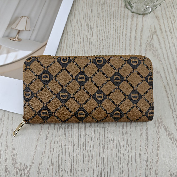 Wholesale Faux Leather Women S Long Wallet Pink Letter Print Zip Around Retro Style Casual Fashion Accessory