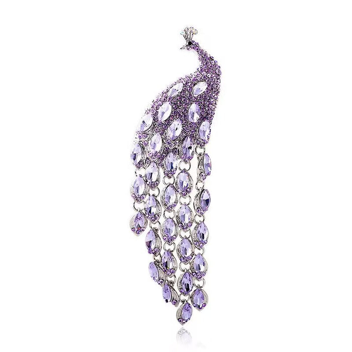 Wholesale Diamond-encrusted Peacock Corsage Long Tassel Brooches Accessories