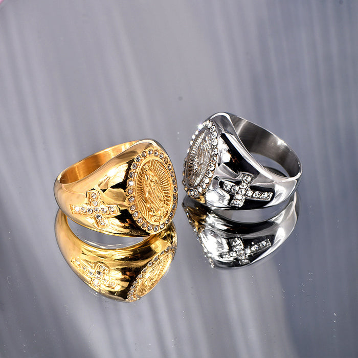 Wholesale Hip-Hop Jewelry Titanium Steel Gold-Plated Diamond Men' s Ring