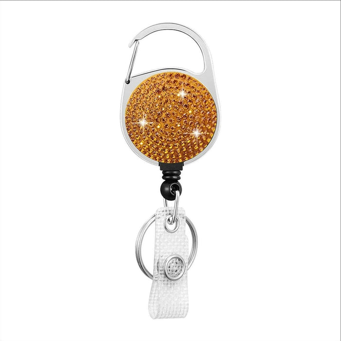 Wholesale Round Zinc Alloy AB Color Rhinestone Telescopic Clip Easy Pull Keychain JDC-KC-QiDing008