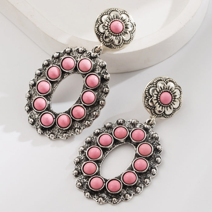 Wholesale Vintage heavy-duty openwork floral turquoise Statement Earrings