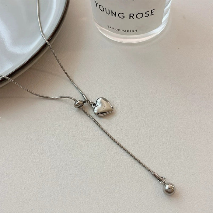 Wholesale  Titanium Steel Color-free Simple Love Ball Tassel Long Pull Necklace Women's All-match