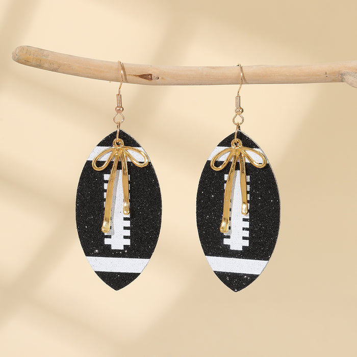 Wholesale Sporty PU leather printed rugby ball earrings