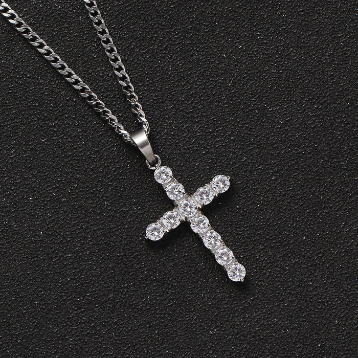 Wholesale Full Diamond Cross Necklace Titanium Steel Accessories Personalized Sweater Chain