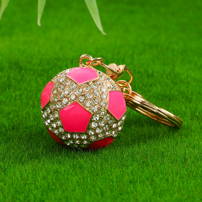 Wholesale Fashion Soccer Ball Rhinestone Keychain Pink Zinc Alloy Car Key Accessory Gift MOQ≥2