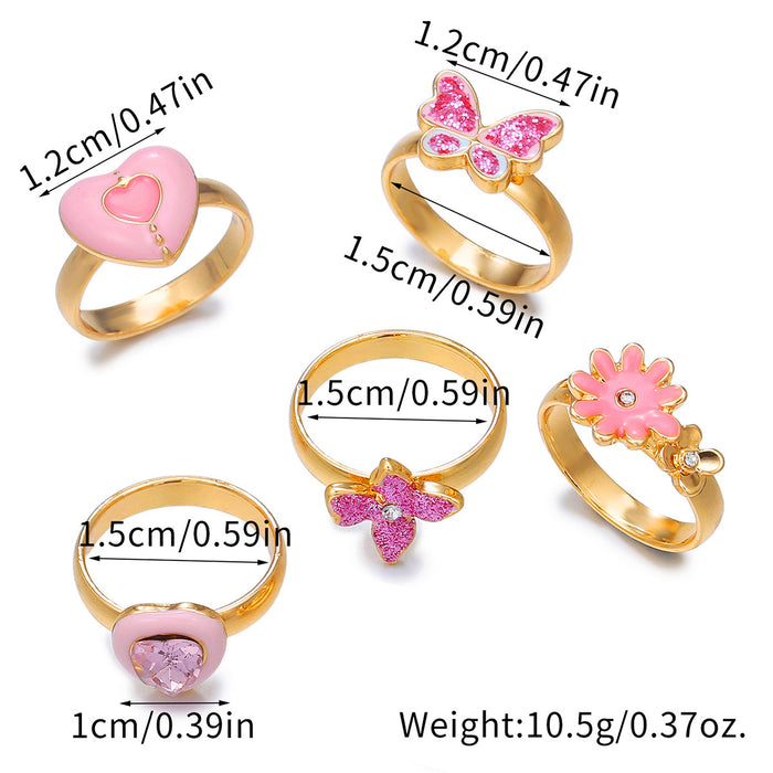 Wholesale Children' s Ring Alloy Girls'  Ring Princess Cartoon Cute Butterfly Heart-shaped Crystal Ring
