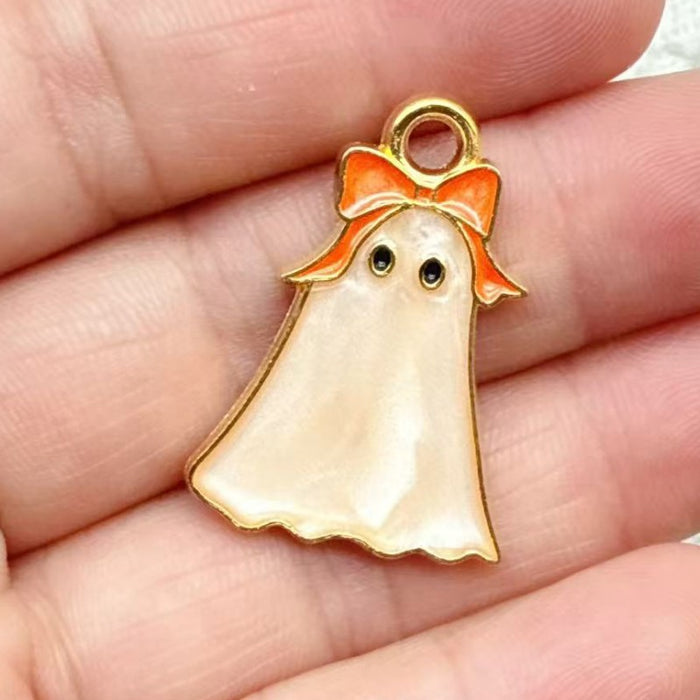 Wholesale 10pcs DIY Alloy Drip Oil  Bow Ghost Pendant Cute Quirky Necklace Earring Charm Accessory
