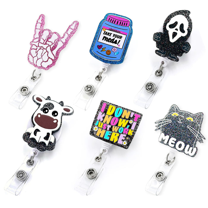 Wholesale Acrylic Easy Pull Button Kitten Cow Work Card Scroll Keychain JDC-KC-ZhuoJin006