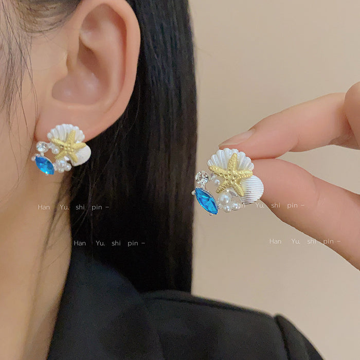 Wholesale Beach Vacation Sea Starfish Shell Bracelet Women' s Bohemian Pearl Earrings