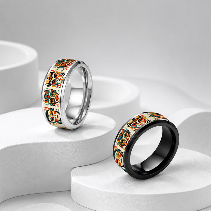 Wholesale Traditional Chinese Opera Face Stainless Steel Ring Silver Plated Jewelry Accessory