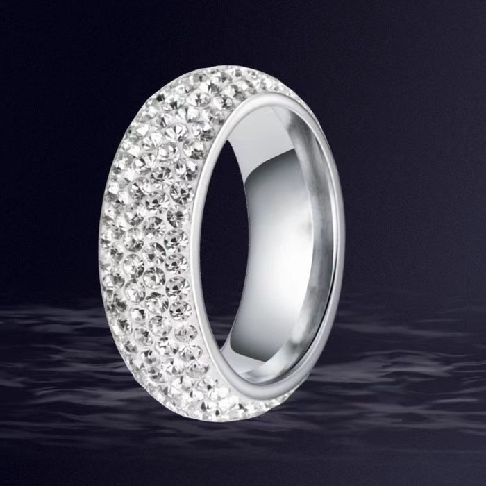 Wholesale Small niche curved full diamond five row full diamond titanium steel ring, fashionable diamond ring