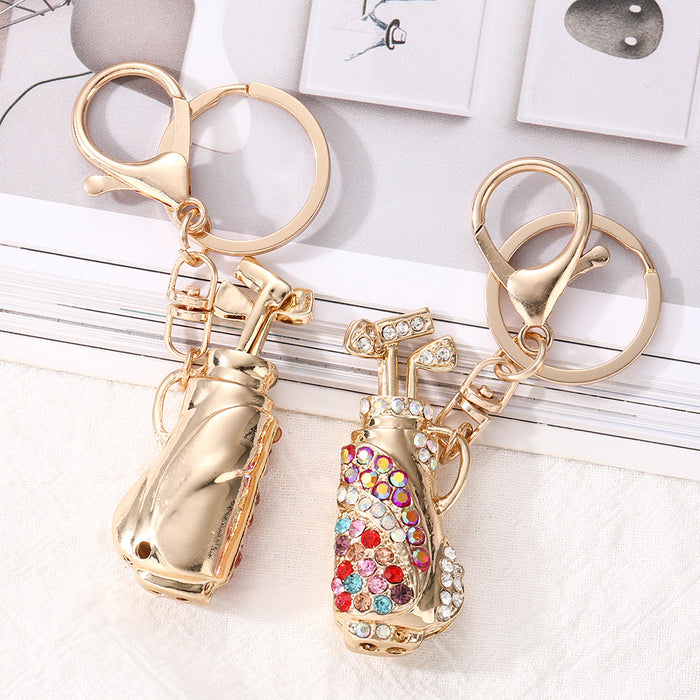Wholesale Rhinestone Golf Bag Car Keychain Pink Zinc Alloy Key Ring