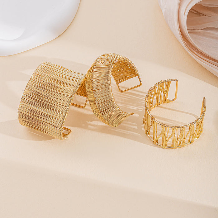 Wholesale Fully managed jewelry with personalized design, wire braided bracelet, exaggerated opening, irregular bracelet